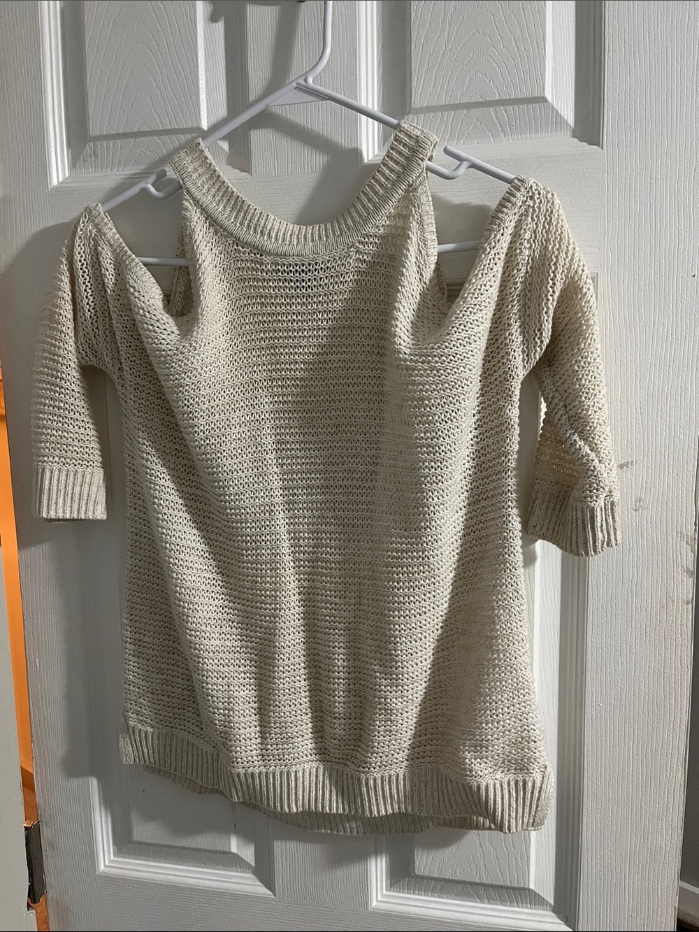 Express Cream Open-Shoulder Knit Sweater - Women's